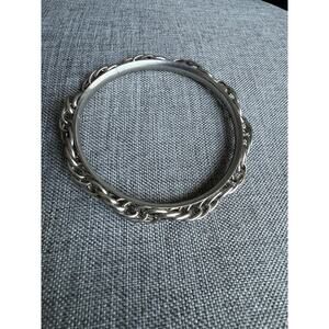 Twisted Rope Bangle Bracelet Silver Tone Brutalist Stackable Round Boho Career